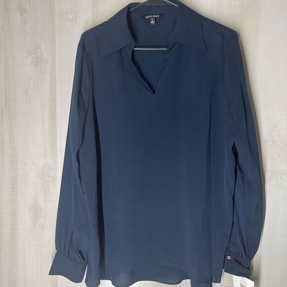 Ellen Tracy new with tags navy long sleeve v neck blouse tunic size large - Picture 12 of 15